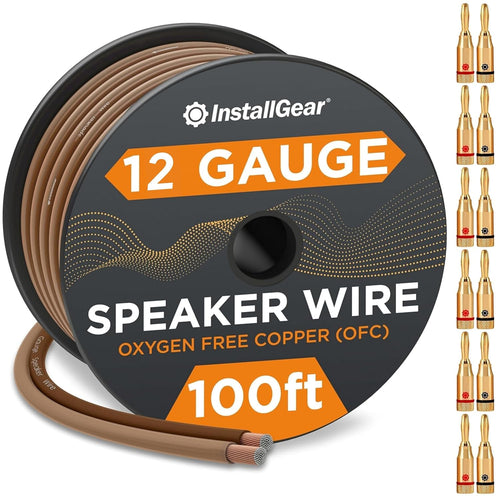 12 Gauge Speaker Wire with 12 Banana Plugs (100Ft) - 12 AWG Cable 99.9% - Deoxidized Copper - True Spec and Touch Cable - Speaker Wire 12 Gauge
