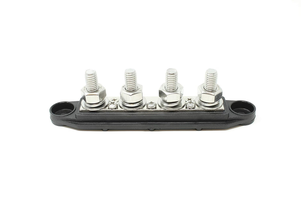 4 Post Power Distribution Block Bus Bar Pair with Cover - Made in the USA - 250 Amp Rating – Marine Bus Bar, Automotive, and Solar Wiring – Battery Terminal Distribution Block - (3/8” Black)