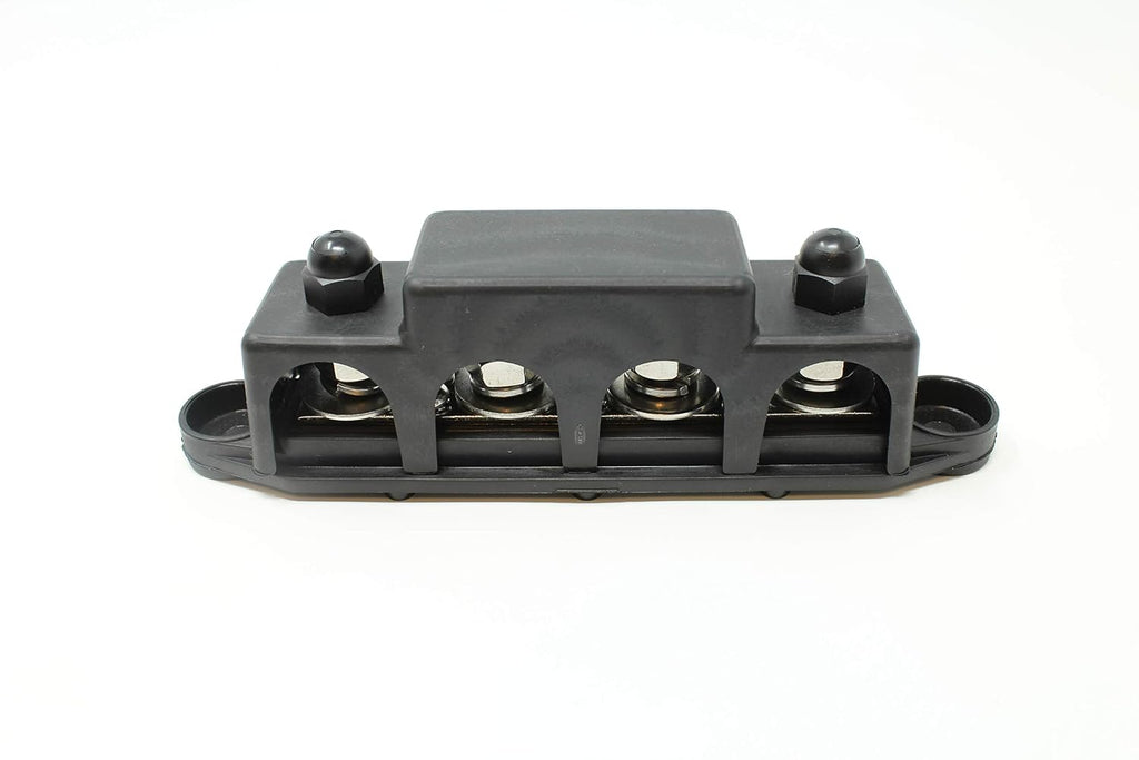 4 Post Power Distribution Block Bus Bar Pair with Cover - Made in the USA - 250 Amp Rating – Marine Bus Bar, Automotive, and Solar Wiring – Battery Terminal Distribution Block - (3/8” Black)