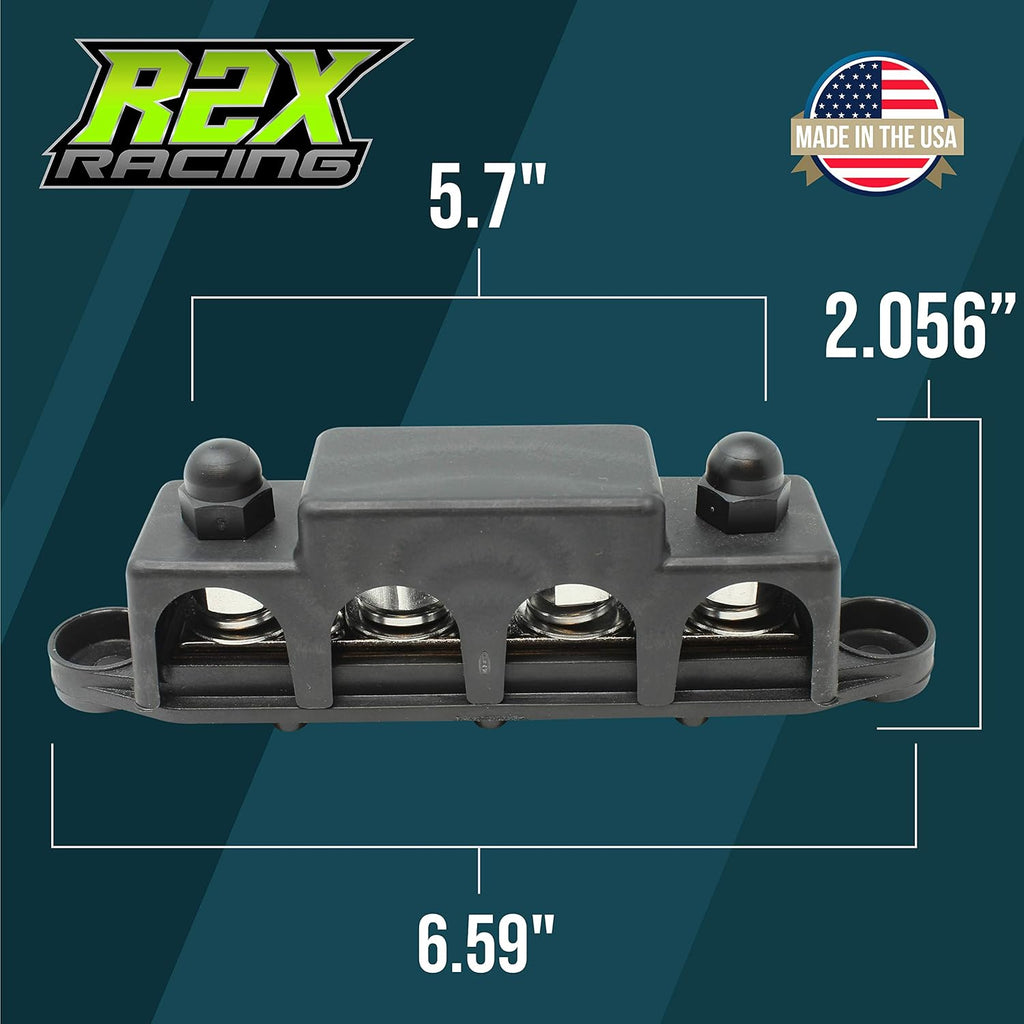 4 Post Power Distribution Block Bus Bar Pair with Cover - Made in the USA - 250 Amp Rating – Marine Bus Bar, Automotive, and Solar Wiring – Battery Terminal Distribution Block - (3/8” Black)