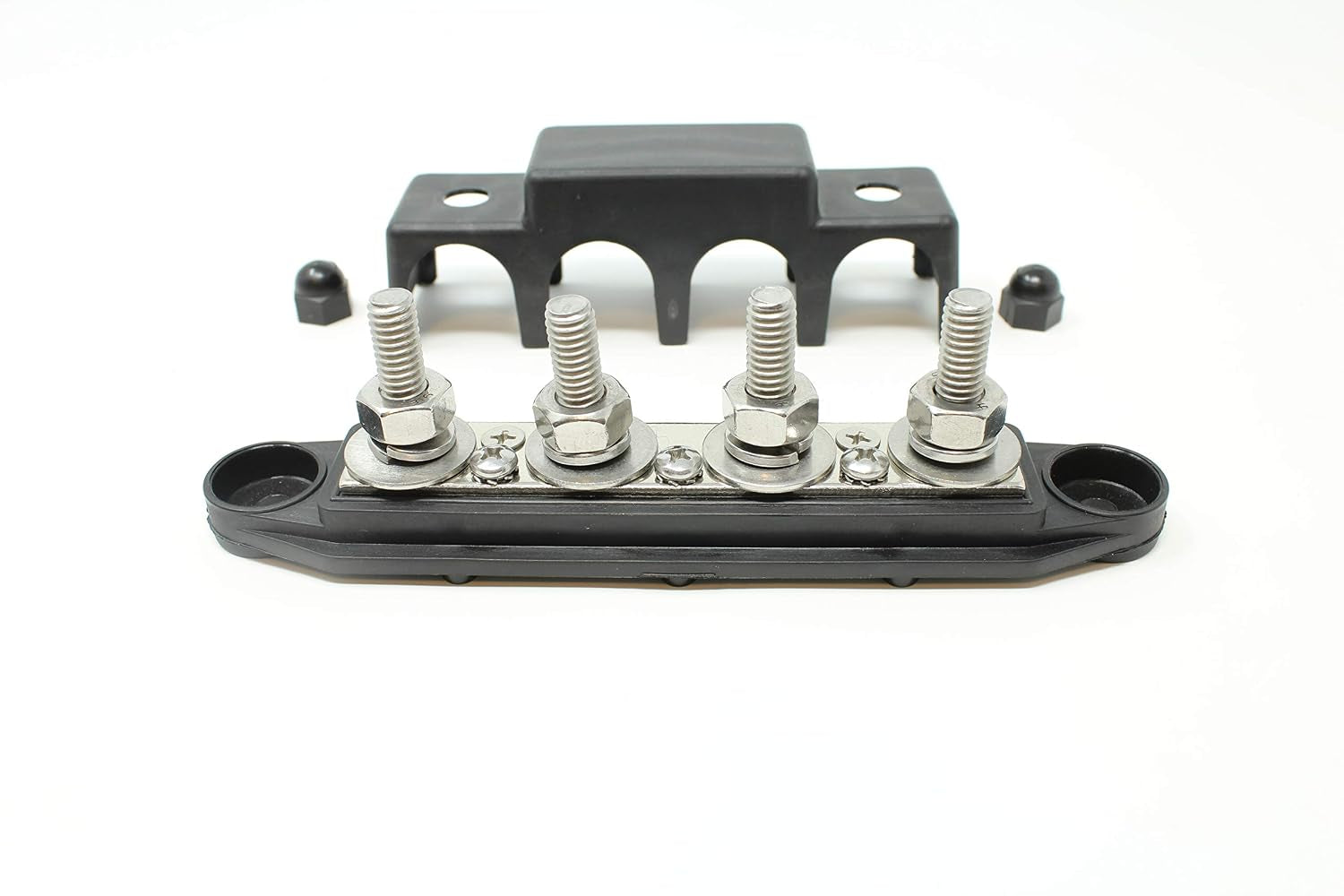 4 Post Power Distribution Block Bus Bar Pair with Cover - Made in the USA - 250 Amp Rating – Marine Bus Bar, Automotive, and Solar Wiring – Battery Terminal Distribution Block - (3/8” Black)